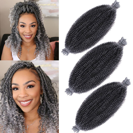 Picture of 3 Packs Grey Pre-fluffed Springy Afro Twist Hair 16 Inch Pre-Separated Spring Twist For Distressed Soft Locs Afro Twist Hair Natural Marley Twist Crochet Braiding Hair Extensions (16 Inch3Pcs,TGREY#)