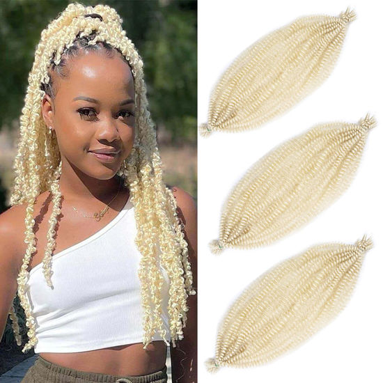 Picture of 24 Inch Pre-Separated Springy Afro Twist Hair 3 Packs Pre Fluffed Spring Twist For Distressed Soft Locs Blonde Afro Twist Hair Natural Marley Twist Braiding Hair Extensions Women (24 Inch 3Pcs, 613#)