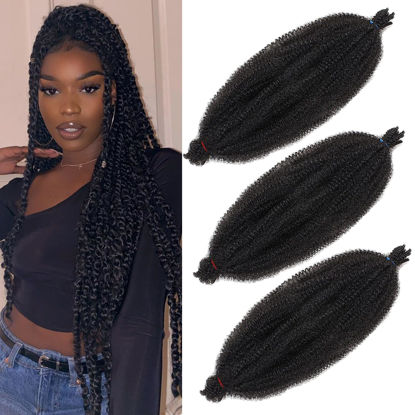 Picture of 3 Packs Pre Separated Springy Afro Twist Hair 20 Inch Pre Fluffed Wrapping Hair For Locs Afro Twist Hair Natural Black Marley Twist Crochet Braiding Hair Soft Synthetic Extensions (20 Inch 3Pcs, 1B#)