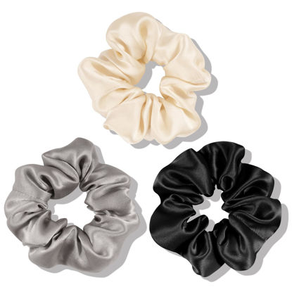 Picture of OLESILK 100% Mulberry Silk-Scrunchies for Hair Sleep, Women Grils Silk Hair Ties for Frizz & Breakage Curly Hair, No Damage, Elastics Ponytail Holder, 3 Pack