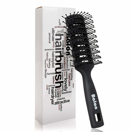 Picture of Vent Hair Brush, 11 Row Vented Hairbrush for Men and Women, Vent Brushes With Ball Tipped Bristles for Wet Short Curly Straight Hair Blow Drying Quickly(Black)