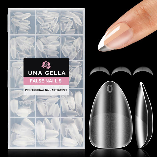 Picture of UNA GELLA Short Almond Nail Tips, 312Pcs Pre-file Inner & Full Matte Surface Short Almond Gel x Nail Tips, 15 Sizes No C Curve Soft Gel Nail Tips Acrylic False Nails for Nail Extension Art DIY Salon