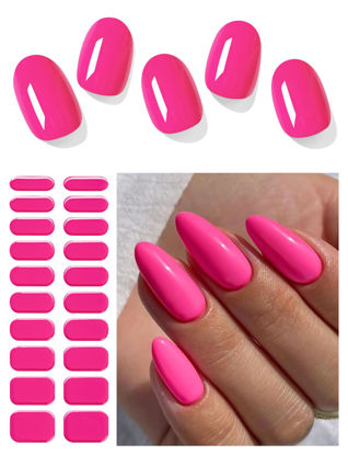 Picture of AutyaMee Semi Cured Gel Nail Strips (Classic Hot Pink)-20 PCS Gel Nail Stickers | UV Light Required | Gel Nail Wraps, Salon Quality & Easy To Use