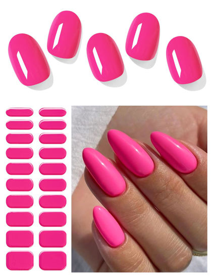 Picture of AutyaMee Semi Cured Gel Nail Strips (Classic Hot Pink)-20 PCS Gel Nail Stickers | UV Light Required | Gel Nail Wraps, Salon Quality & Easy To Use