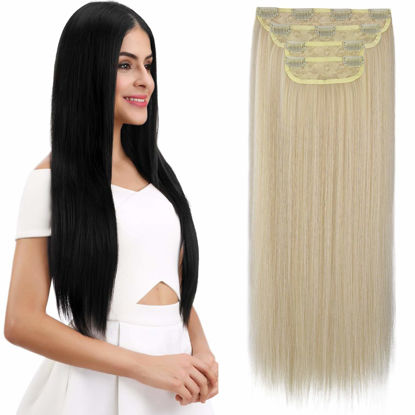 Picture of REECHO 24" Straight Long 4 PCS Set Thick Clip in on Hair Extensions - Light Blonde