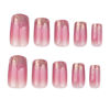 Picture of Square Press on Nails Gold Glitter Ombre Acrylic Nails Medium Pink Fake Nails Glossy Gradation Stick on Nails Glitter Full Cover Glue on Nails for Women Girls Manicure 24Pcs