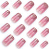 Picture of Square Press on Nails Gold Glitter Ombre Acrylic Nails Medium Pink Fake Nails Glossy Gradation Stick on Nails Glitter Full Cover Glue on Nails for Women Girls Manicure 24Pcs