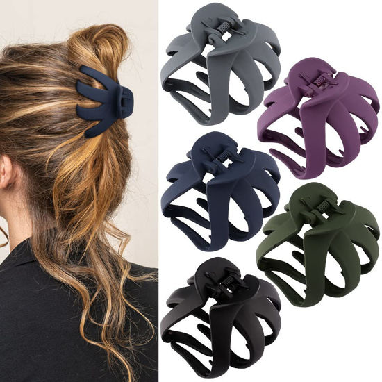 Picture of ATODEN Large Octopus Matte Jumbo Hair Clips for Thick Hair - 5 Pieces 3.15" Cute Giant Jaw Clips for Women