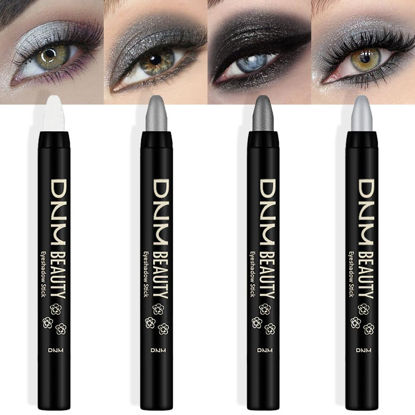 Picture of Kaely 4Pcs Smokey Eyeshadow Stick Set for Eyes,Pearl white Dazzling grey Pearl black Silver,Eye Brightener Makeup Pen,Waterproof Cream Eye Shadow Highlighter Crayon Pencil,sombras en crema para ojos