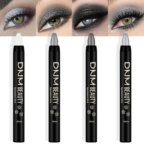 Picture of Kaely 4Pcs Smokey Eyeshadow Stick Set for Eyes,Pearl white Dazzling grey Pearl black Silver,Eye Brightener Makeup Pen,Waterproof Cream Eye Shadow Highlighter Crayon Pencil,sombras en crema para ojos
