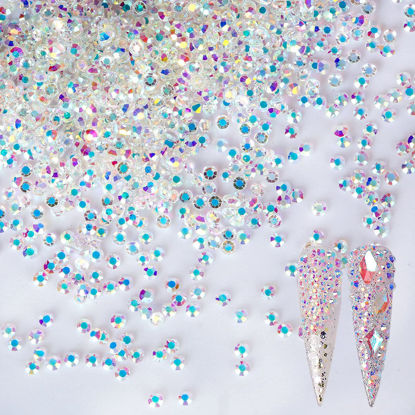 Picture of 5760 Pieces Flatback Rhinestones for Nails 1.2MM Nail Rhinestones Gems Jewels Diamond Glass Mini AB Crystal Gemstones Bling Stones for Crafts Makeup Face Eyes,Transparent AB