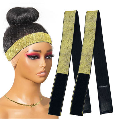 Picture of Atimiaza 2 Pcs Elastic Gold Lace Melting Bands - Wig Band for Lace Fronts, Edge Wrap to Lay Edges (Pack of 2)