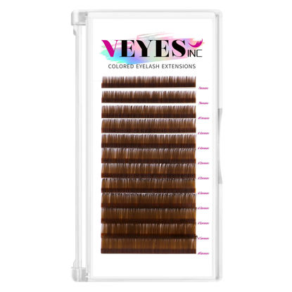 Picture of VEYES INC Colored Lash Extensions 03 05 07 15 C/D Curl 8-16mm Mixed Length Tray, Premium Individual Silk Eyelashes, Professional Supplies for Lash Techs (Light Brown 0.15 C 8-16mm)