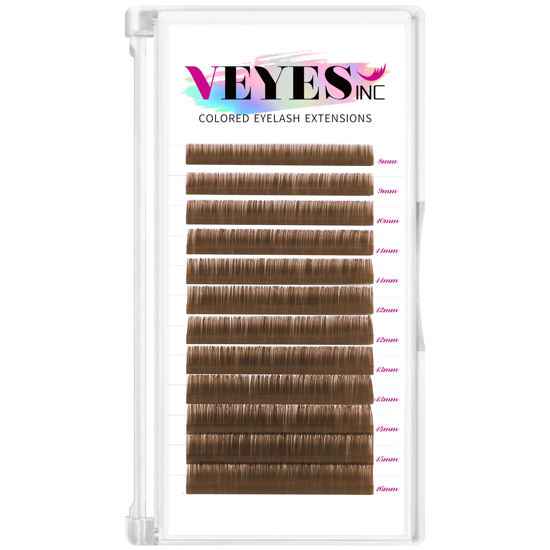 Picture of VEYES INC Colored Lash Extensions 03 05 07 15 C/D Curl 8-16mm Mixed Length Tray, Premium Individual Silk Eyelashes, Professional Supplies for Lash Techs (Light Brown 0.03 D 8-16mm)