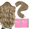 Picture of YoungSee Microbead Hair Extensions Brown Highlight Microloop Hair Extensions Human Hair Light Brown and Blonde Highlight Micro Bead Human Hair Extensions for Short Hair 14 Inch 50s/50g