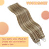 Picture of YoungSee Microbead Hair Extensions Brown Highlight Microloop Hair Extensions Human Hair Light Brown and Blonde Highlight Micro Bead Human Hair Extensions for Short Hair 14 Inch 50s/50g
