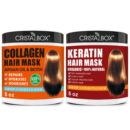 Picture of 2 Pack Collagen Hair Mask & Keratin Hair Mask,Keratin Hair Treatment,Hydrating Argan Oil Hair Repair Treatment Deep Conditioner Hair Mask for Dry Hair,Collagen with Biotin Hair Treatment Mask