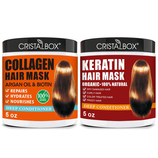 Picture of 2 Pack Collagen Hair Mask & Keratin Hair Mask,Keratin Hair Treatment,Hydrating Argan Oil Hair Repair Treatment Deep Conditioner Hair Mask for Dry Hair,Collagen with Biotin Hair Treatment Mask