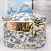 Picture of PAZIMIIK Cotton Makeup Bag for Women Large Quilted Travel Cosmetic Case Girls' Make Up Organizer,Leaf White