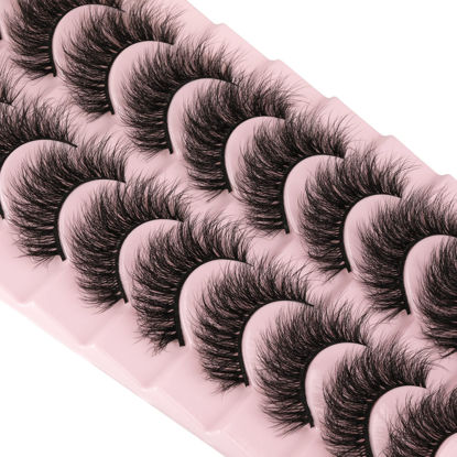 Picture of wiwoseo False Eyelashes Natural Wispy Faux Mink Lashes Natural Look Eyelashes Fluff Curly Crossing 16MM 3D Effect Eyelashes 10 Pairs Pack