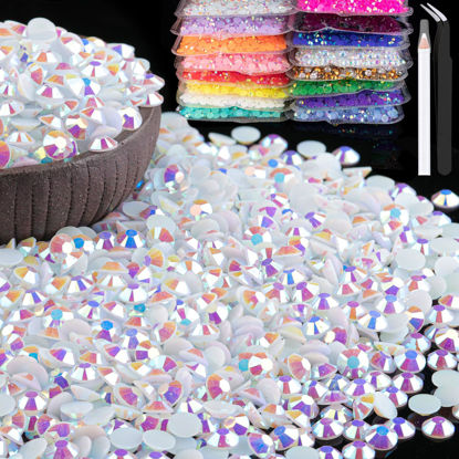 Picture of 6000pcs 4mm Resin Rhinestones Bulk, White AB Flatback Round Jelly Rhinestones Bedazzling Non Hotfix Crystal Gems Large Quantity Wholesale for DIY Crafts Clothes Bottles Tumblers Face Makeup Manicure