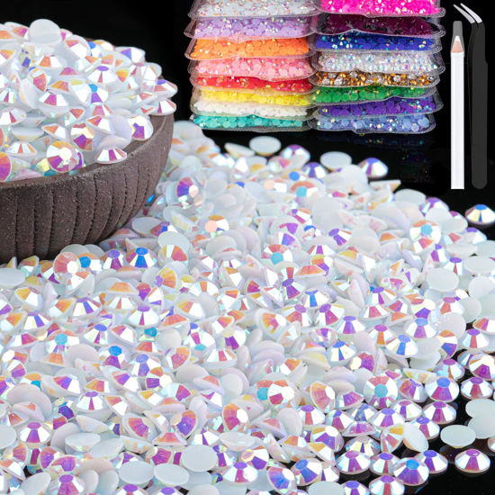 Picture of 6000pcs 4mm Resin Rhinestones Bulk, White AB Flatback Round Jelly Rhinestones Bedazzling Non Hotfix Crystal Gems Large Quantity Wholesale for DIY Crafts Clothes Bottles Tumblers Face Makeup Manicure