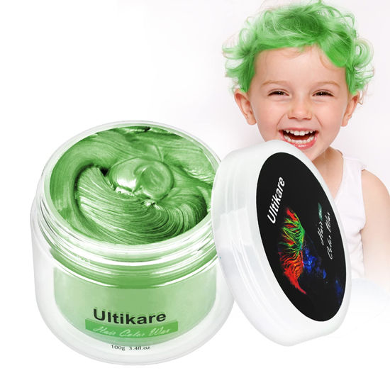 Picture of Green Hair Dye Wax, Ultikare Temporary Hair Color for Kids 3.4 Fl Oz Washable Natural Hair Wax Color Dye Mud Cream DIY Hairstyle Clay For Halloween, Cosplay, Party, Christmas Gift Boys