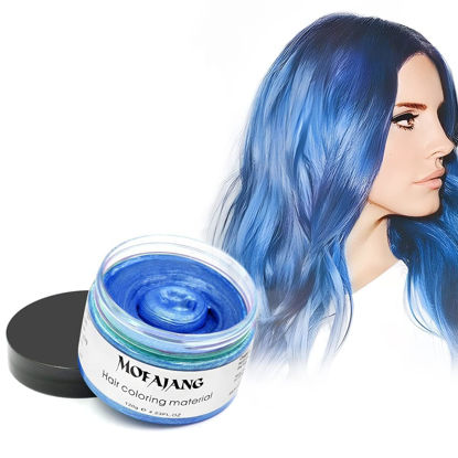 Picture of Instant Hair Dye Wax, SOVONCARE Blue Temporary Color Hair Wax Natural Hairstyle Cream Mud for Men & Women Christmas Cosplay Date 4.23 oz (Blue)