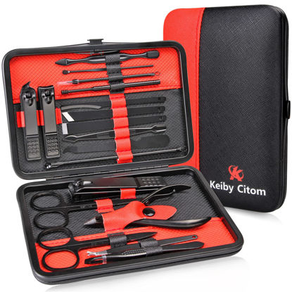 Picture of Manicure Set Professional Nail Clippers Kit Pedicure Care Tools- Stainless Steel Women Grooming Kit 18Pcs for Travel or Home (Red)