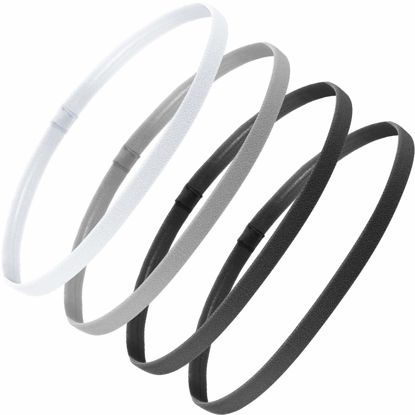 Picture of Bememo 4 Pieces Thick Non-Slip Elastic Sport Headbands Hair Headbands for Women and Men (Black, Gray, White)