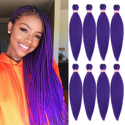 Picture of Purple Braiding Hair Pre Stretched 20 Inch 8 Packs Braiding Hair Extensions for Crochet Box Braids Twists Locs Hair Itch Free Soft Yaki Texture Hot Water Setting (20inch,#Purple)