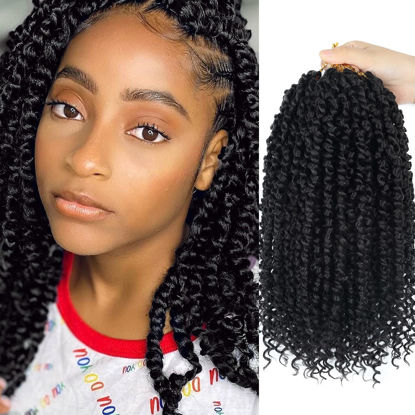 Picture of BILEAF Pre-twisted Passion Twist Crochet Hair for Women 8 Packs Curly Crochet Hair Pre Looped 12 Inch Ombre Passion Twist Hair, Short Passion Twists Hair Crochet Passion Twists Crochet Boho Braids 1B