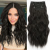 Picture of KooKaStyle Clip in Synthetic Hair Extensions Long Wavy 4PCS Thick Hairpieces Brunette Brown Fiber Double Weft Natural Hair Extensions 16 Inch for Women