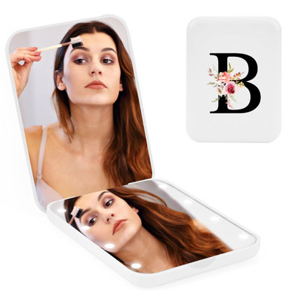 Picture of Personalized Valentine’s Gifts for Women, Mother’s Day Initial Compact Mirror with Light,Preppy Gifts LED Mirror,1X/3X Magnifying Travel Mirror, Mini Folding Makeup Pocket Mirror for Girls/ Mom/Mother
