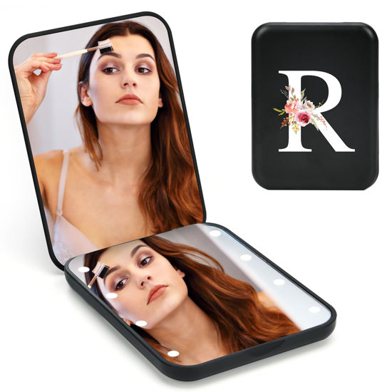 Picture of Personalized Valentine’s Gifts for Women, Mother’s Day Initial Compact Mirror with Light,Preppy Gifts LED Mirror,1X/3X Magnifying Travel Mirror, Mini Folding Makeup Pocket Mirror for Girls/ Mom/Mother