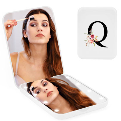 Picture of Personalized Valentine’s Gifts for Women, Mother’s Day Initial Compact Mirror with Light,Preppy Gifts LED Mirror,1X/3X Magnifying Travel Mirror, Mini Folding Makeup Pocket Mirror for Girls/ Mom/Mother