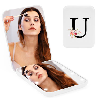 Picture of Personalized Valentine’s Gifts for Women, Mother’s Day Initial Compact Mirror with Light,Preppy Gifts LED Mirror,1X/3X Magnifying Travel Mirror, Mini Folding Makeup Pocket Mirror for Girls/ Mom/Mother