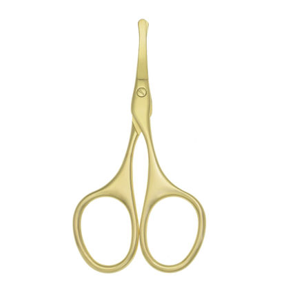 Picture of Motanar Multicolor Professional Grooming Scissors for Personal Care Facial Hair Removal and Ear Nose Eyebrow Trimming Stainless Steel Fine Straight Tip Scissors 3.9 Inch (Curved Safety Head Gold)