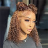 Picture of HIRIREMY Ombre Highlight Deep Wave Curly Bob Wigs Human Hair Pre Plucked Wear And Go Glueless 13x4 Hd Honey Blonde Highlight Lace Front Wig Human Hair For Black Women Wet And Wavy 4/27 14 Inch