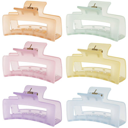 Picture of Sisiaipu 3.5 Inch Medium Hair Accessories - 6 Pack Square and Rectangle Banana Jaw Clips for Women and Girls - Ice Cream