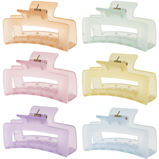 Picture of Sisiaipu 3.5 Inch Medium Hair Accessories - 6 Pack Square and Rectangle Banana Jaw Clips for Women and Girls - Ice Cream