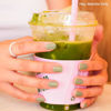 Picture of Heyhae Semi Cured Gel Nail Strips | Sun Cured Gel Nail Wraps No LED Lamp Needed Easy Apply & Remove | Includes 28 strips, 1 Prep Pad, 1 Nail File & 1 Wooden Stick - Hey, Matcha Girly