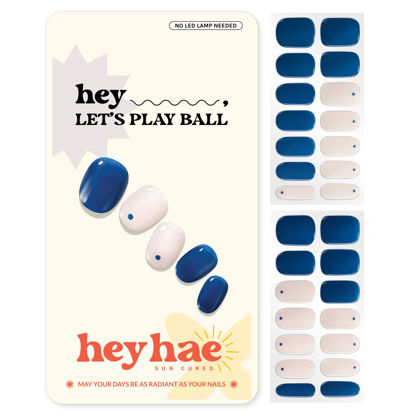 Picture of Heyhae Semi Cured Gel Nail Strips | Sun Cured Gel Nail Wraps No LED Lamp Needed Easy Apply & Remove | Includes 28 strips, 1 Prep Pad, 1 Nail File & 1 Wooden Stick - Hey, Let's Play Ball