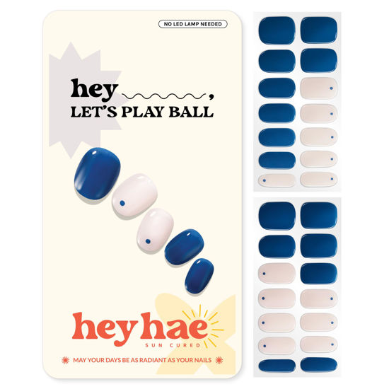 Picture of Heyhae Semi Cured Gel Nail Strips | Sun Cured Gel Nail Wraps No LED Lamp Needed Easy Apply & Remove | Includes 28 strips, 1 Prep Pad, 1 Nail File & 1 Wooden Stick - Hey, Let's Play Ball