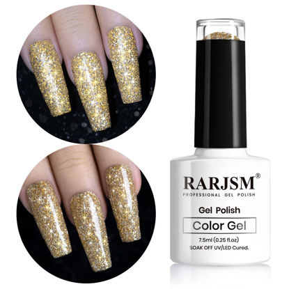 Picture of RARJSM Reflective Glitter Gel Polish Champagne Gold Holographic Gel Nail Polish Rainbow Iridescent Shimmer Pigment LED UV Soak Off Sparkle Diamond Gel Polish Nail Art Manicure Salon DIY at Home 1pcs