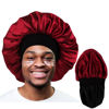 Picture of Bonnet for Men,Hair Bonnet for Sleeping,Double Layer Satin Bonnets for Black Women Curly Hair Braids,Reversible Sleep Cap (Large,Black/Burgundy)