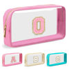 Picture of Personalized Initial Letter Clear Makeup Bag,Preppy Small Nylon&PVC Cosmetic Zipper Bag with Chenille Letter,Portable Beach Travel Skincare Toiletry Bag,Trendy Monogram Gift for Teen Girls Women,O