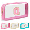 Picture of Personalized Initial Letter Clear Makeup Bag,Preppy Small Nylon&PVC Cosmetic Zipper Bag with Chenille Letter,Portable Beach Travel Skincare Toiletry Bag,Trendy Monogram Gift for Teen Girls Women,Q