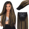 Picture of Lashey Seamless Clip in Hair Extensions Human Hair 110g 7pcs Kinky Straight Natural Black Mixed Chestnut Brown Clip in Hair Extensions for Black Women 14 Inch 100% Remy Human Hair Extensions