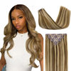 Picture of Lashey Seamless Clip in Extensions Human Hair 20 Inch 110g 7pcs Long Straight Seamless Clip in Hair Extensions Balayage Ash Brown to Honey Blonde Hair Extensions Real Human Hair for Black Women